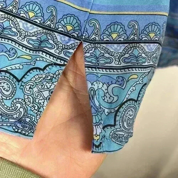 Talbots Womens Tunic Blue M 3/4 Button Front Long Sleeves Paisley Border Classy - Picture 8 of 11